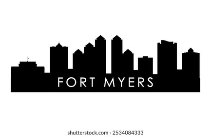 Silueta del horizonte de Fort Myers. Diseño negro de la ciudad de Fort Myers aislado sobre fondo blanco. 