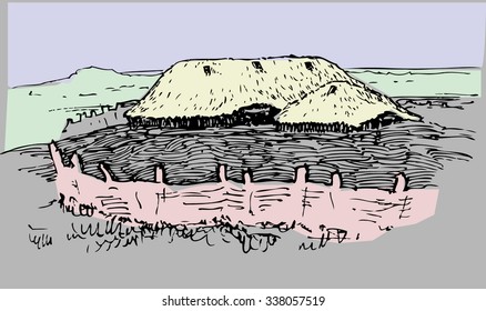 Fort, palisade trench protection. Vector