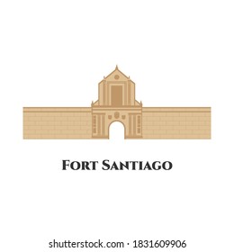 Fort Santiago flat cartoon design isolated on white background. Interesting place for historical tours. It is a must-see for everyone visiting Manila. Vector, travel, landmark, culture