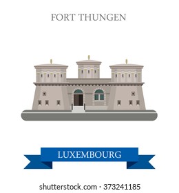 Fort Thungen in Luxembourg. Flat cartoon style historic sight showplace attraction web site vector illustration. World countries cities vacation travel sightseeing collection.