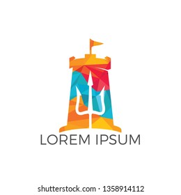 Fort and trident icon logo design. Trident ocean king master vector icon logo design.