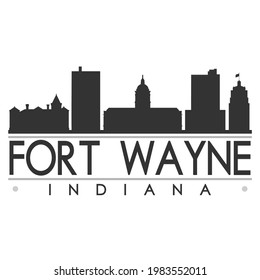 Fort Wayne, IN, USASkyline Silhouette Design. Clip Art City Vector Art Famous Buildings Scene Illustration.