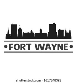 Fort Wayne Indiana City Travel. City Skyline. Silhouette City. Design Vector. Famous Monuments.