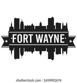 Fort Wayne Indiana Skyline. Banner Vector Design Silhouette Art. Cityscape Travel Monuments.