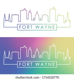 Fort Wayne skyline. Colorful linear style. Editable vector file.