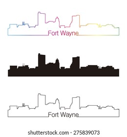 Fort Wayne skyline linear style with rainbow in editable vector file