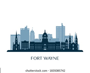 Fort Wayne skyline, monochrome silhouette. Vector illustration.