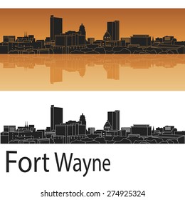 Fort Wayne skyline in orange background in editable vector file