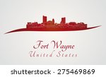 Fort Wayne skyline in red and gray background in editable vector file