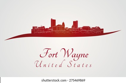 Fort Wayne skyline in red and gray background in editable vector file