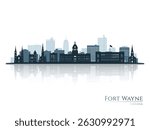 Fort Wayne skyline silhouette with reflection. Landscape Fort Wayne, Indiana. Vector illustration.