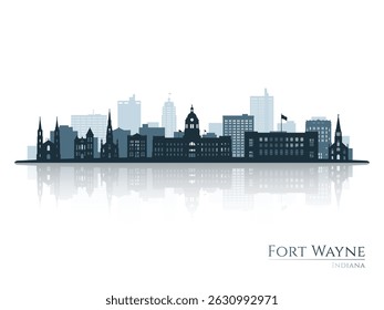 Silhueta do horizonte de Fort Wayne com reflexão. Forte Wayne, Indiana. Ilustração vetorial.