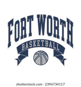 Fort Worth basketball design vector. Editable college t-shirt design printable text effect vector.	
