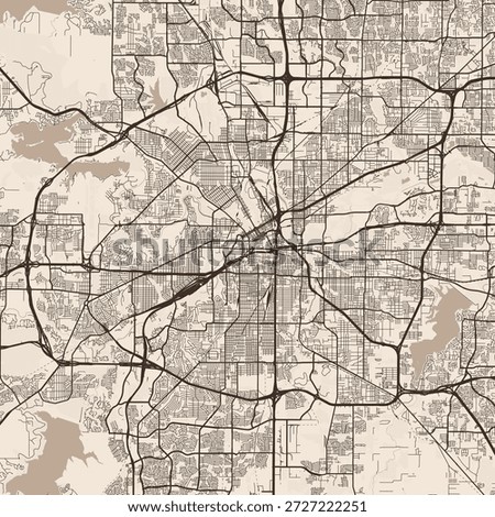 Fort Worth City Map experience the urban landscape in a sepia tinted blueprint where each refined linework unveils a structured grid of minimalist charm, emphasizing refined linework.