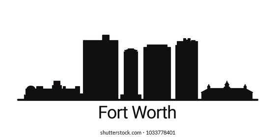 Fort Worth city outline skyline. All Fort Worth buildings - customizable objects, so you can simple change skyline composition. Minimal design.