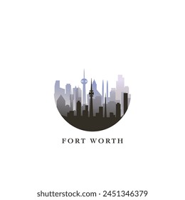 Fort Worth cityscape, vector gradient badge, flat skyline logo, icon. USA, Texas state city round emblem idea with landmarks and building silhouettes. Isolated abstract graphic