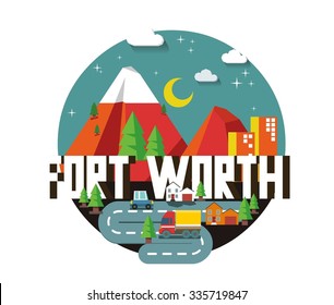 Fort Worth em design cartaz colorido.