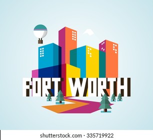 Fort Worth in colorful poster design.