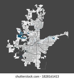 Fort Worth map. Detailed map of Fort Worth city administrative area. Cityscape panorama. Royalty free vector illustration. Linear outline map with highways, streets, rivers. Tourist decorative map.