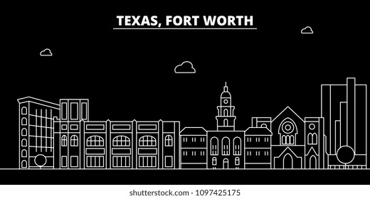 Fort Worth silhouette skyline. USA - Fort Worth vector city, american linear architecture, buildings. Fort Worth travel illustration, outline landmarks. USA flat icon, american line banner