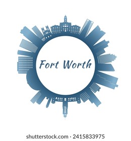 Fort Worth skyline with colorful buildings. Circular style. Stock vector illustration.