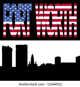 Fort Worth Skyline with Fort Worth flag text illustration
