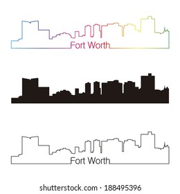 Fort Worth skyline linear style with rainbow in editable vector file