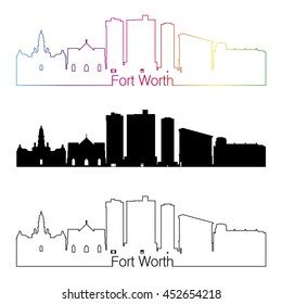 Fort Worth skyline linear style with rainbow in editable vector file