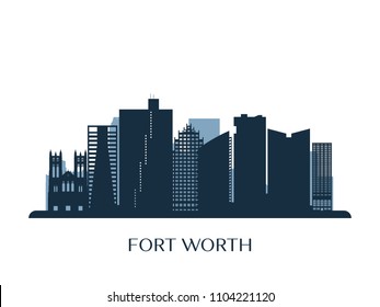 Fort Worth skyline, monochrome silhouette. Vector illustration.