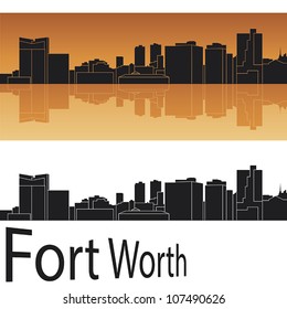 Fort Worth skyline in orange background in editable vector file