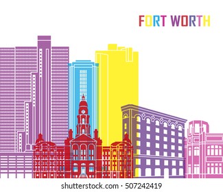 Fort Worth skyline pop in editable vector file