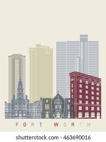 Fort Worth skyline poster in editable vector file