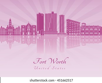 Fort Worth skyline in purple radiant orchid in editable vector file