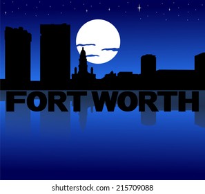Fort Worth skyline reflected with text and moon vector illustration