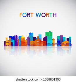 Fort Worth skyline silhouette in colorful geometric style. Symbol for your design. Vector illustration.