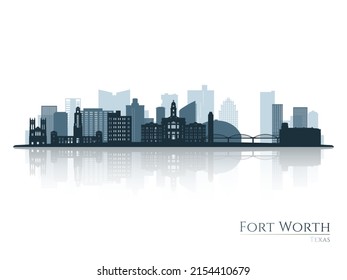 Fort Worth Skyline Silhouette Reflection Landscape Stock Vector ...