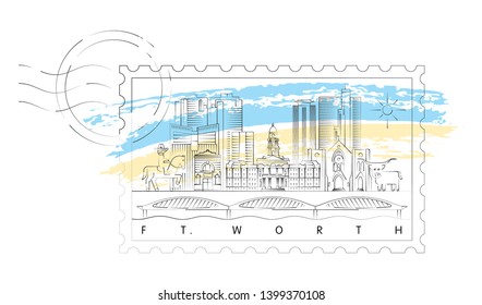 Fort Worth skyline stamp vector illustration and typography design 