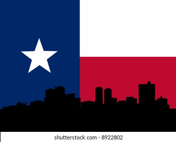 Fort Worth skyline with texan flag illustration