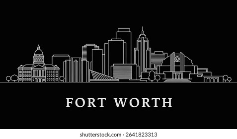 Fort Worth Skyline Texas Cityscape Line Art.