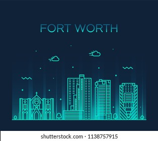 Fort Worth skyline, Texas, USA. Trendy vector illustration, linear style