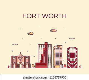 Fort Worth skyline, Texas, USA. Trendy vector illustration, linear style