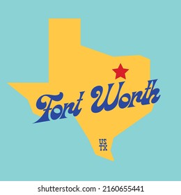 Fort Worth with state of texas map on blue background can be use for  product banner advertisement website template presentation sourvenir printing T-shirt cap coffee mug 