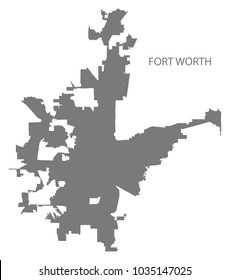 Fort Worth Texas city map grey illustration silhouette shape