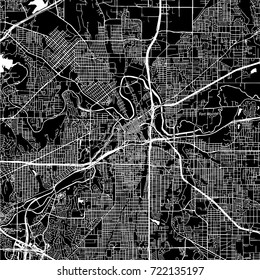 Fort Worth, Texas. Downtown vector map. City name on a separate layer. Art print template. Black and white.