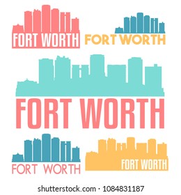Fort Worth Texas Flat Icon Skyline Vector Silhouette Design Set Logos.