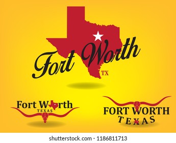 Fort Worth Texas with map and longhorn logo concept, Vector EPS 10.