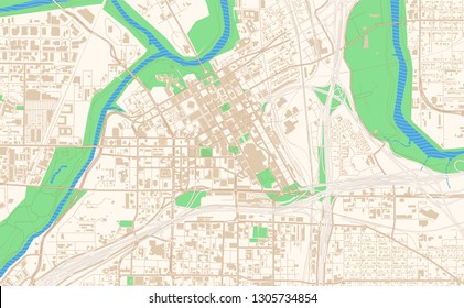 Fort Worth Texas printable map excerpt. This vector streetmap of downtown Fort Worth is made for infographic and print projects.