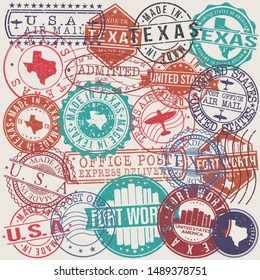 Fort Worth Texas Set of Stamps. Travel Stamp. Made In Product. Design Seals Old Style Insignia. 