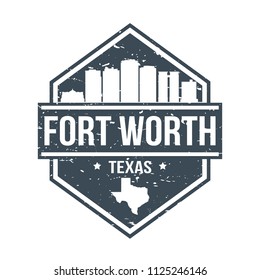 Fort Worth Texas Travel Stamp Icon Skyline City Design Tourism Badge Rubber.