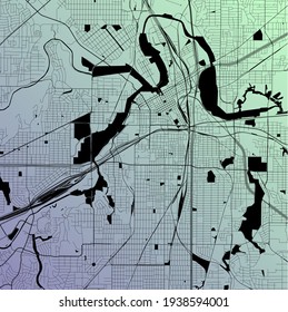 Fort Worth, Texas, United States (USA) - Urban vector city map with parks, rail and roads, highways, minimalist town plan design poster, city center, downtown, transit network, street blueprint